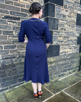 1930s Cora Bias Cut Dress - Navy