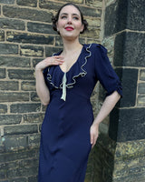 1930s Cora Bias Cut Dress - Navy