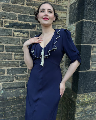 30s Cora Bias Cut Dress - Navy