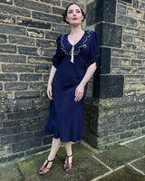 30s Cora Bias Cut Dress - Navy