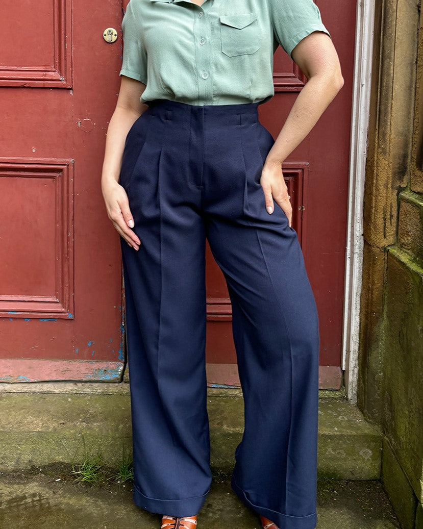 30s Sailor Pants in Black with wide leg & buttons :: House of Foxy