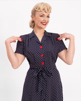 Pretty Retro 40s Shirt Dress - Navy Polka