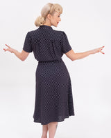 Pretty Retro 40s Shirt Dress - Navy Polka