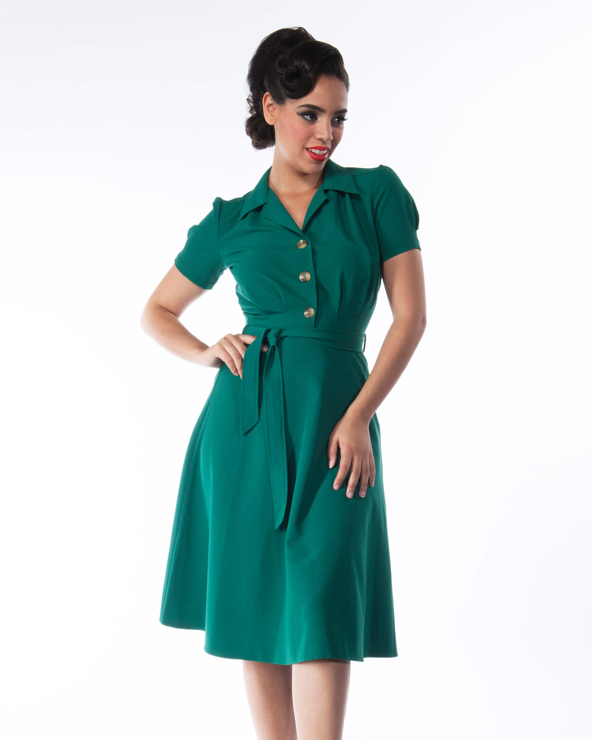 Pretty Retro 40s Shirt Dress - Green – House of Foxy
