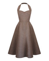 1950s Halter Swing Dress - Brown Herringbone