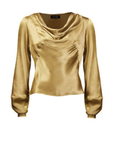 30s Luxe Harlow Cowl Neck Blouse - Gold Satin