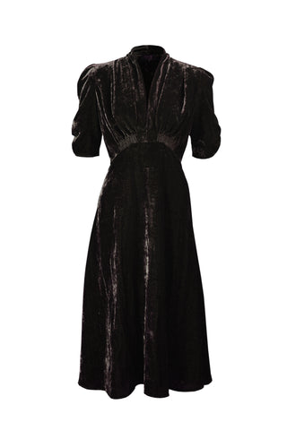 1930s Ivy Velvet Dress - Liquorice