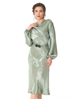 1930s Joanie Bias Cut Dress - Sage Green Satin