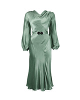 1930s Joanie Bias Cut Dress - Sage Green Satin