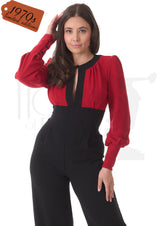 70s Sydney Jumpsuit - Red & Black