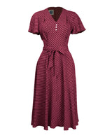 Lauren Tea Dress - Wine Polka