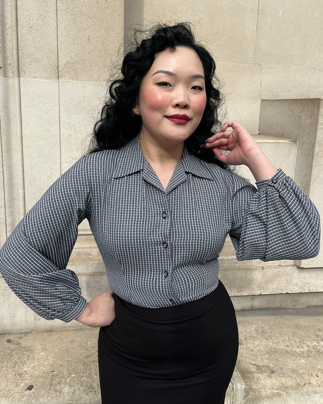 50s Lola Blouse in Smoke Check