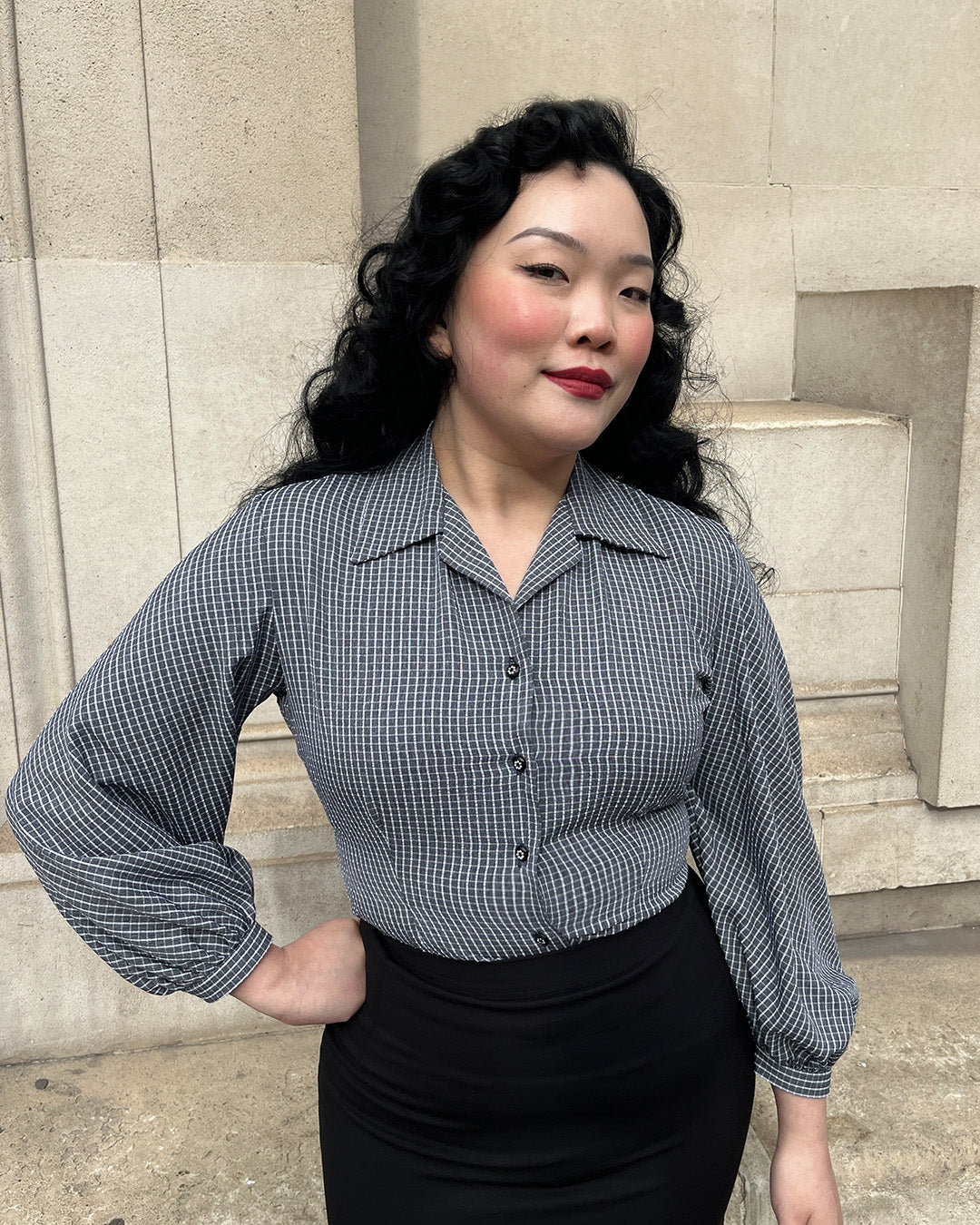 50s Lola Blouse in Smoke Check