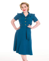 Pretty Retro 40s Shirt Dress - Petrol Blue