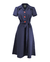 Pretty Retro 40s Shirt Dress - Navy Polka