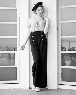 30s Sailor Pants in Black with wide leg & buttons :: House of Foxy Wholesale