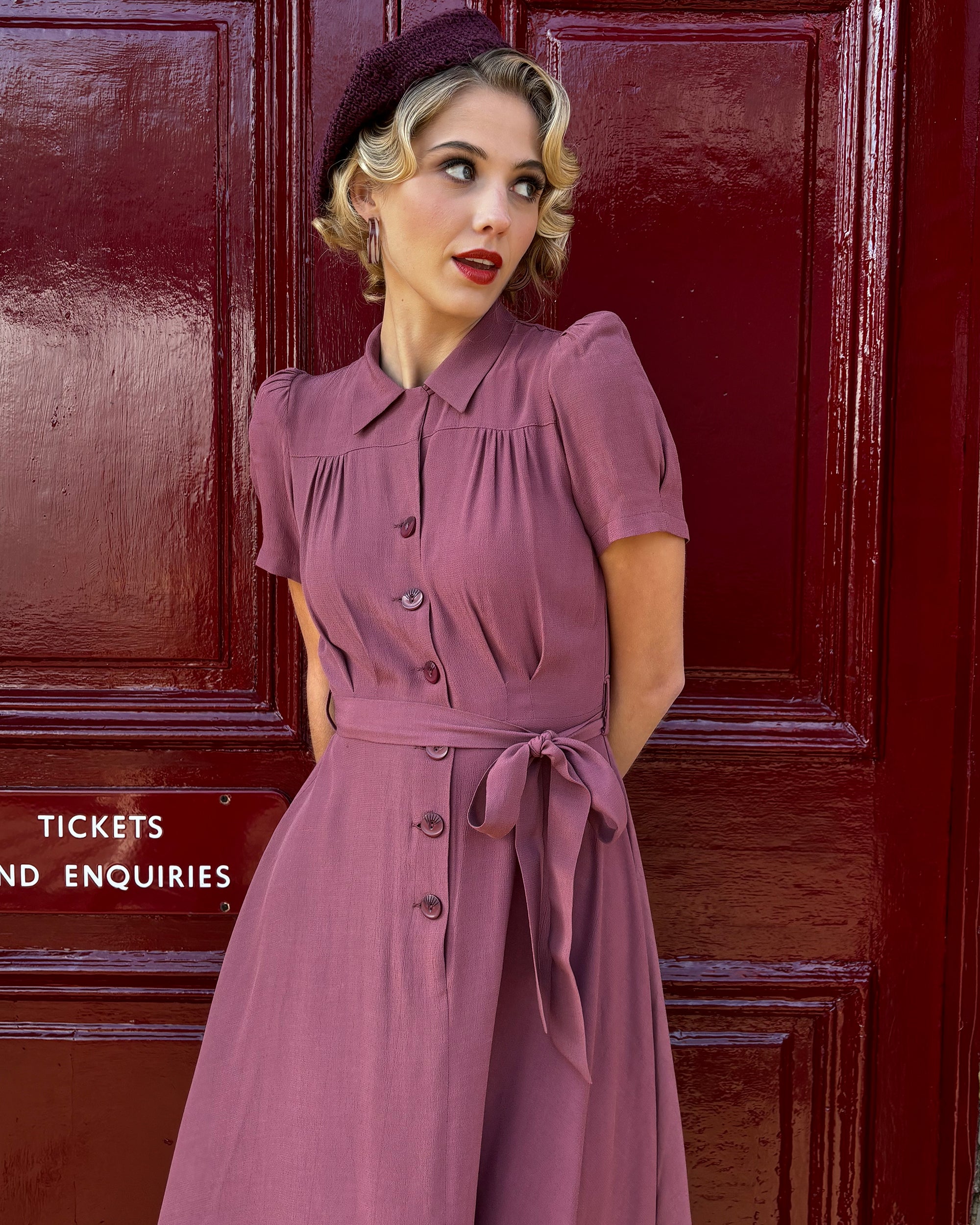 1940s Shirt-waister Dress - Plum