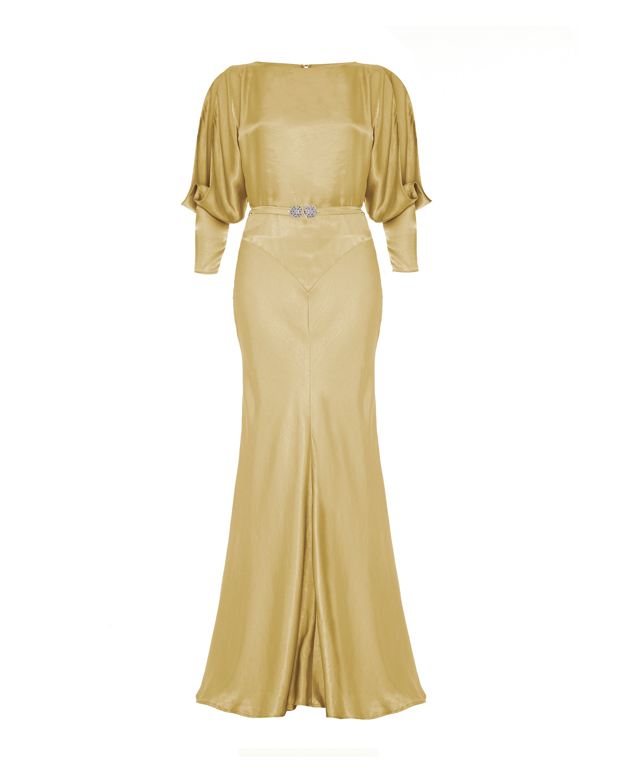 30s Siren Evening Gown Gold Satin House of Foxy