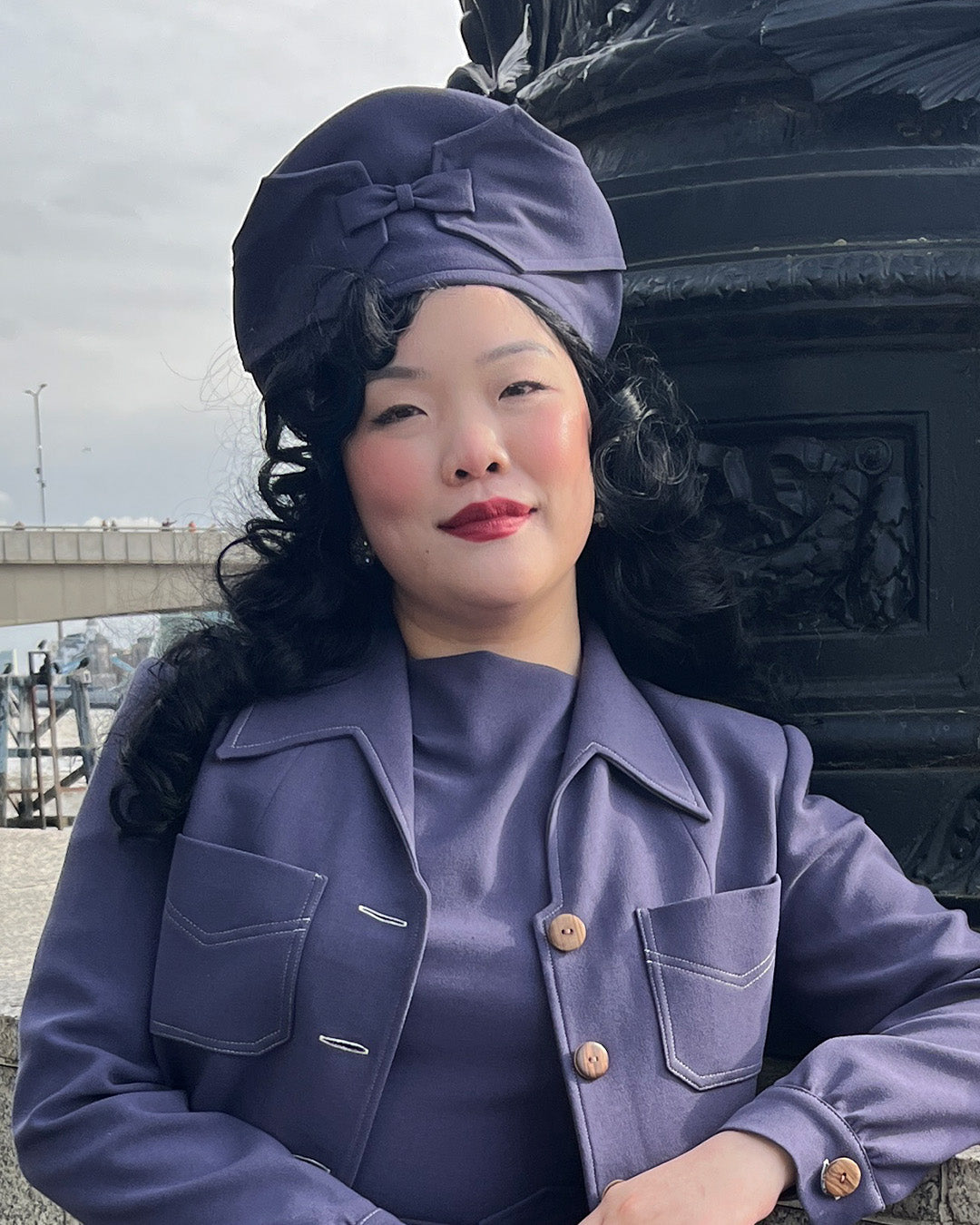 1940s Bow Halo Beret - Steel