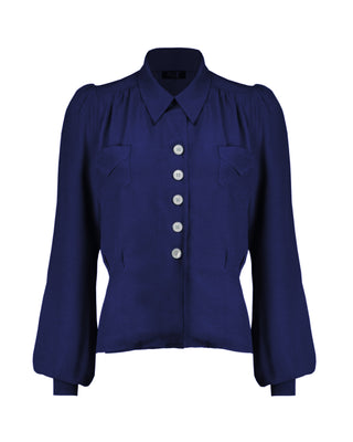 40s Sweetheart Blouse - Navy