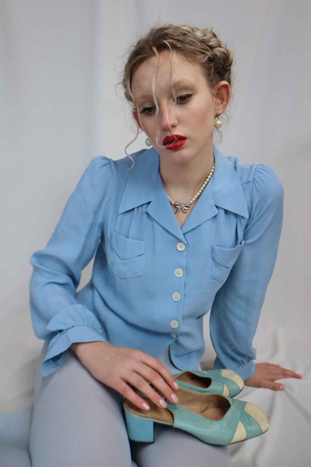 40s Sweetheart Blouse - Powder Blue