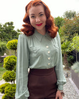 1940s Sweetheart Blouse - Duck Egg