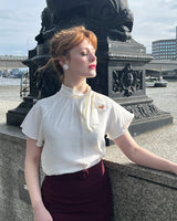 1930s Tie Neck Blouse - Ivory